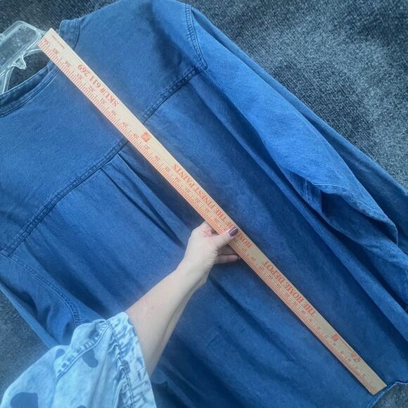 Denim Tunic Top Womens 32W Cottagecore Long Top Embroidered Floral Casual - Picture 8 of 8